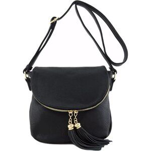 Accent Crossbody Bag with Flap Top (Black)